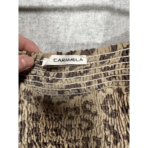 Caramela Smocked Leopard Long Sleeve Top Off Shoulder Women’s Medium Puff Sleeve - Picture 2 of 6